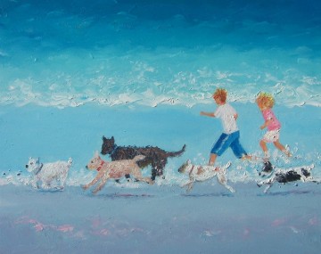 en la playa Día de salida para perros Pinturas al óleo